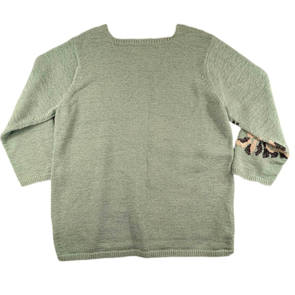 Susan Bristol Pullover Sweater Womens‎ XL Green Tufted Floral Design Vintage - Picture 3 of 11